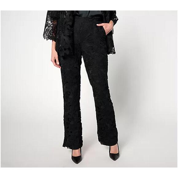 Isaac Mizrahi Live Black Lace Bootcut Lace Pants Suit Party Coordinates 10 - Picture 2 of 9